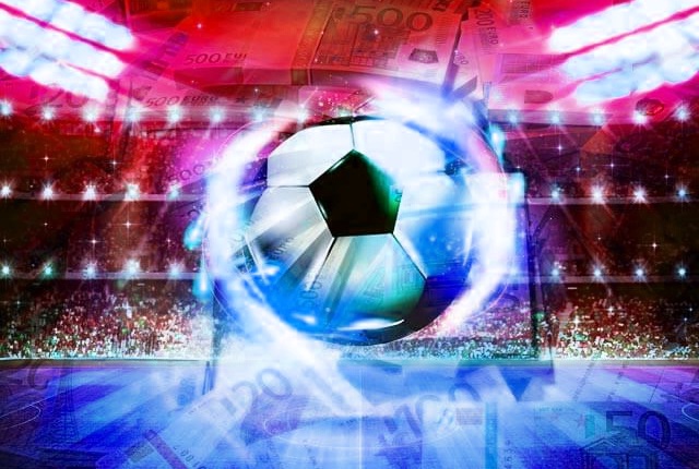 Un globo en un estadio con billetes de euro en el fondo